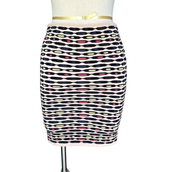 M Missoni Womens Mini Skirt Size 6 Tan Black Hand Knit  Multi Color Stretch - Picture 1 of 7